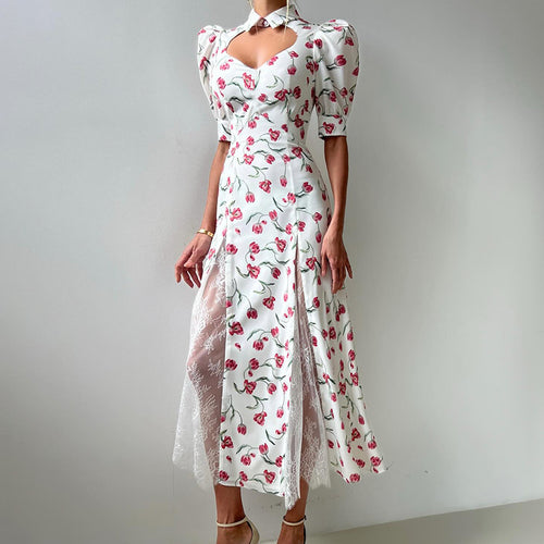 Dame Maxikjole med flæsedetaljer og blomsterdesign Stilla