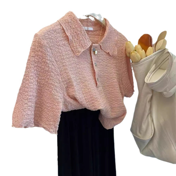 Femme Struktureret Knap-Bluse Stilla