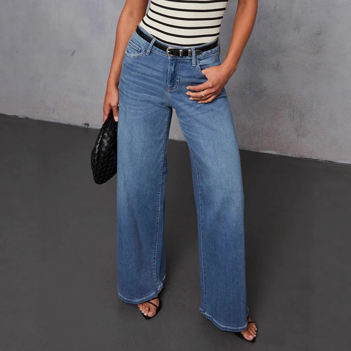 Damer brede jeans i maritimt look med høje sideslids Stilla