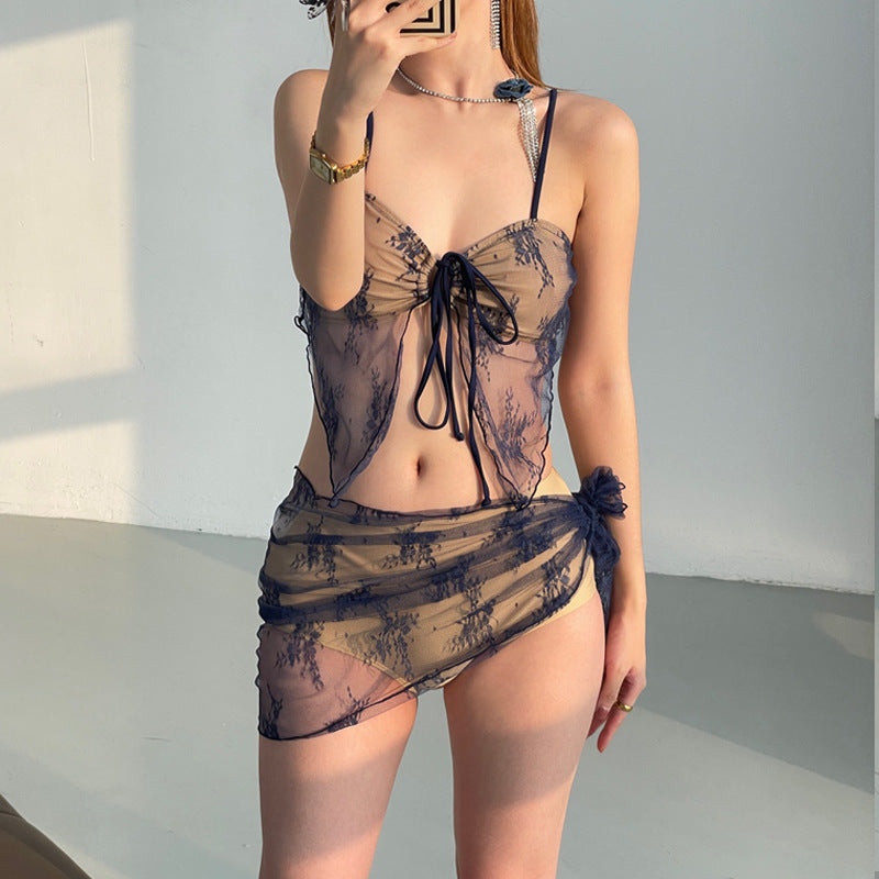 Femme Gennemsigtig Blonde Overlay Badedragt Stilla