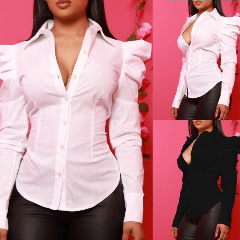 Damer elegant bluse med ruffle detaljer og tætsiddende snit Stilla
