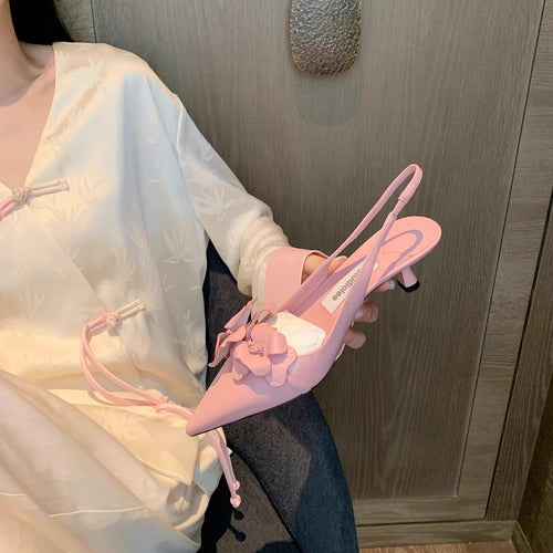 Dame elegante spidse Slingback-hæle med blomsteraccent Stilla