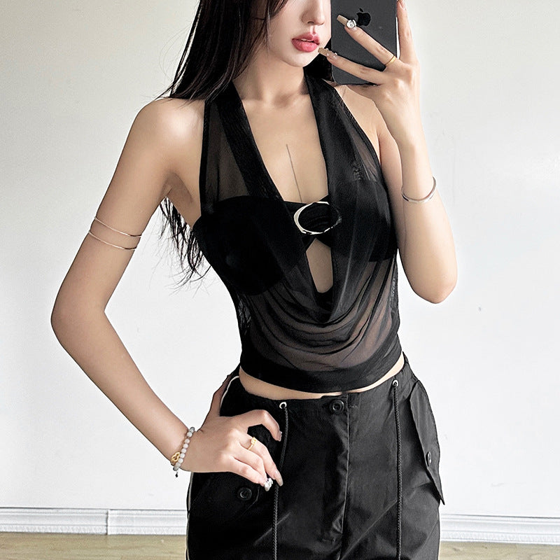 Damer elegant Crop-Top med gennemsigtige accenter og raffineret snit Stilla