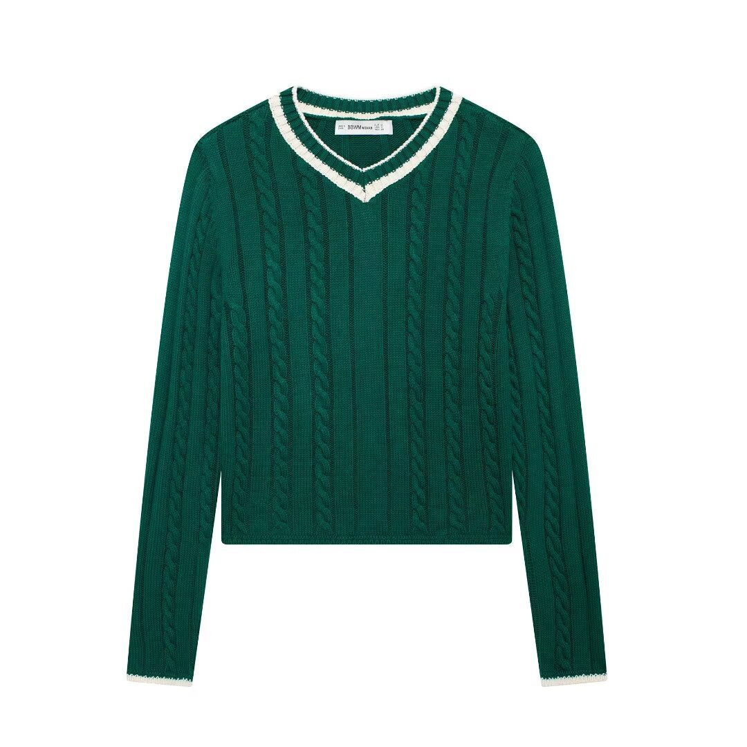 Dame V-hals Kabelstrikpullover Stilla
