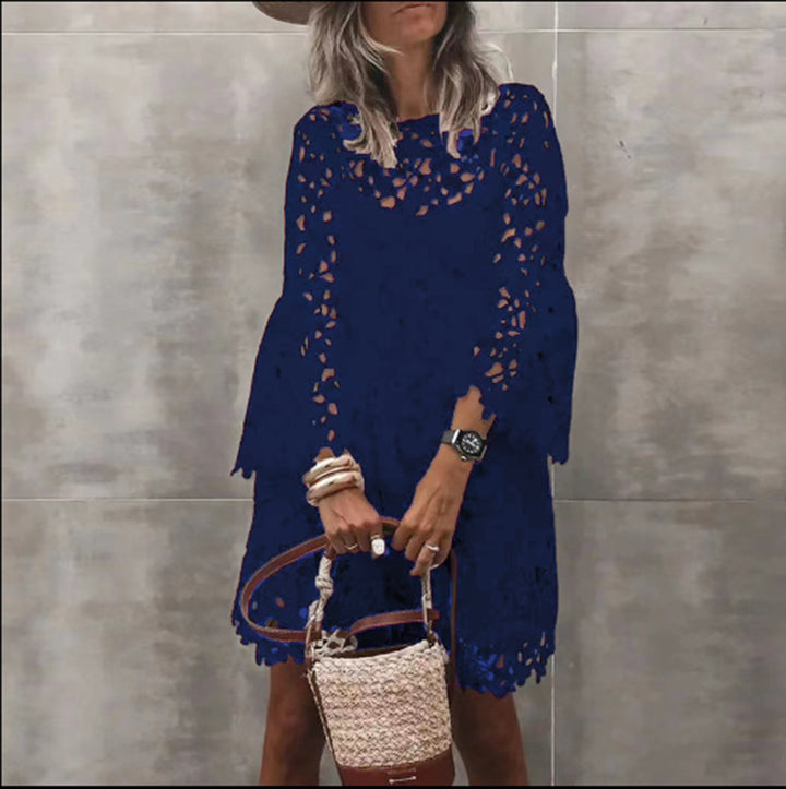 Dame Spids Kaftan-Kjole med elegante Ærmer og kunstneriske Detaljer Stilla