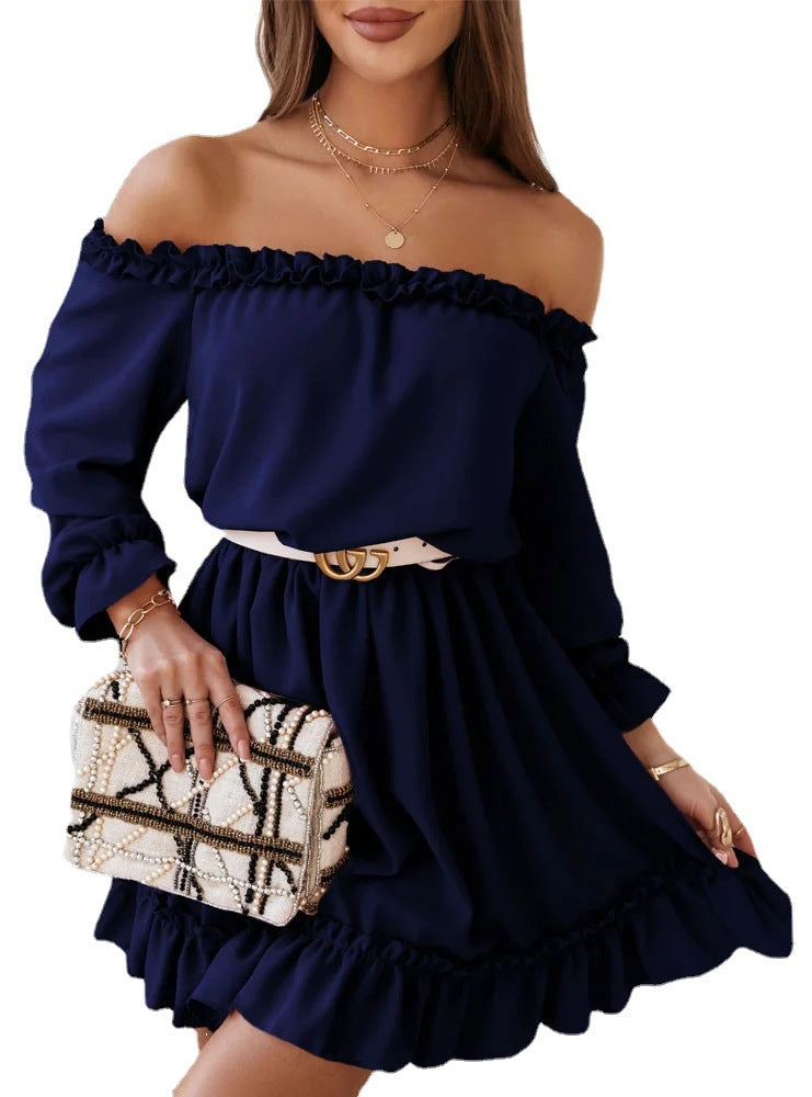 Dame Off-Shoulder Kjole med Ruffle-detaljer og elastisk Bånd Stilla