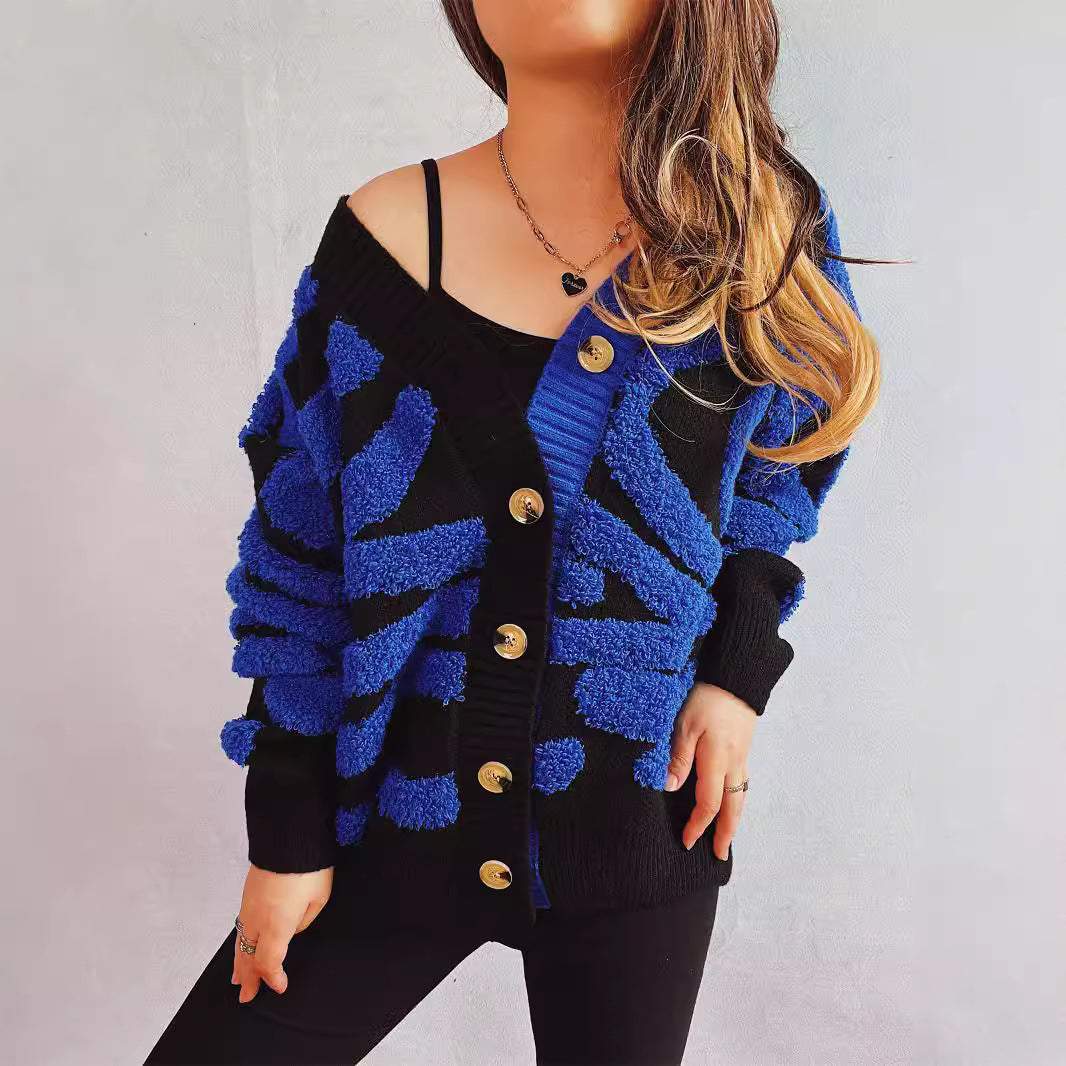Kvinders fashionable cardigan med grafisk mønster og luksuriøse knapper Stilla