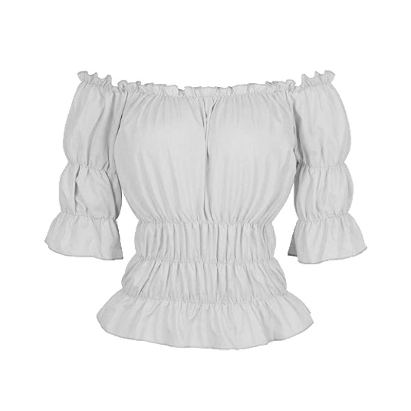 Dame Off-Shoulder Bluse med flæsedetalje og elastisk talje Stilla