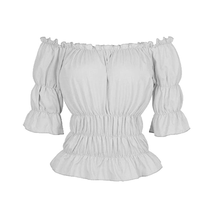 Dame Off-Shoulder Bluse med flæsedetalje og elastisk talje Stilla
