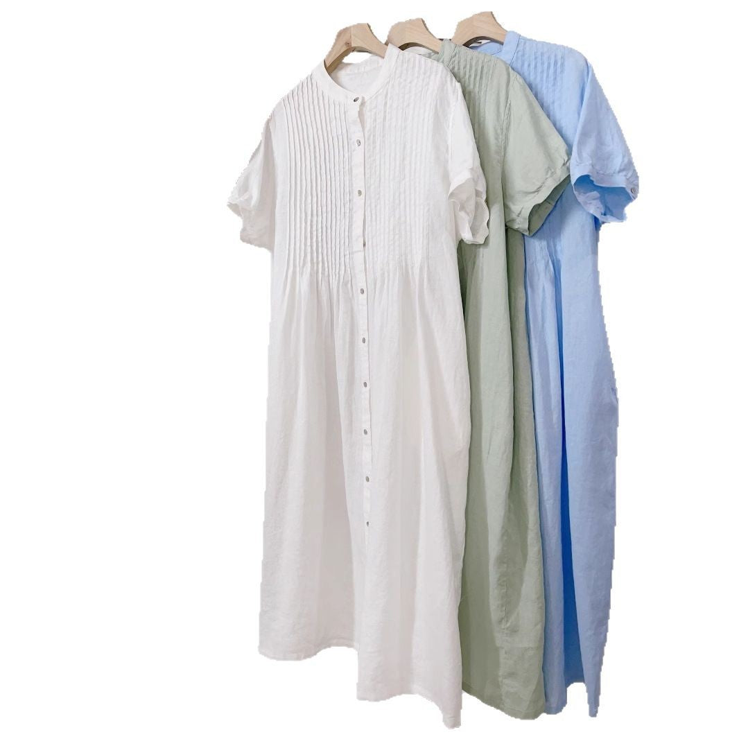 Dame Casual Button-Down Linnebluse med unikke foldede detaljer Stilla