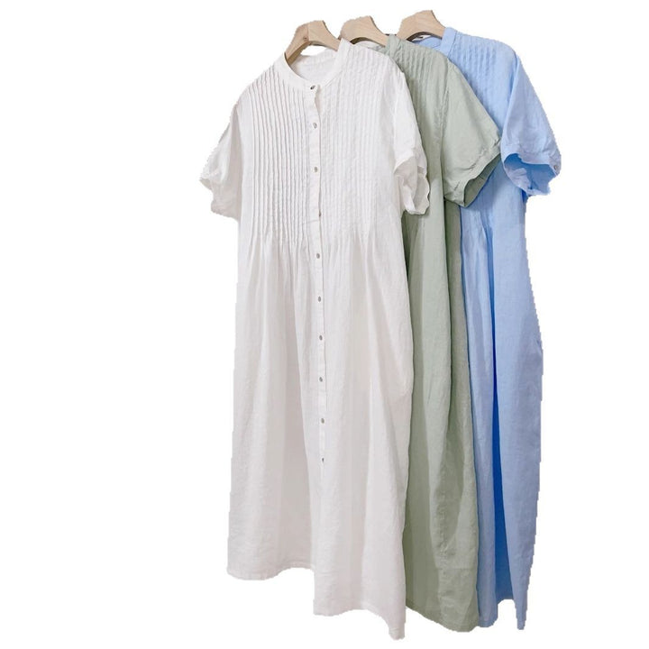 Dame Casual Button-Down Linnebluse med unikke foldede detaljer Stilla