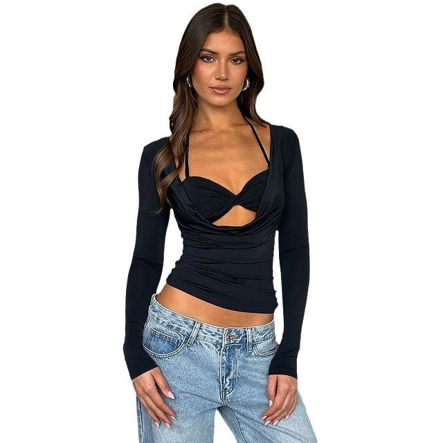 Dame figursyet top med rynker og off-shoulder design Skovae