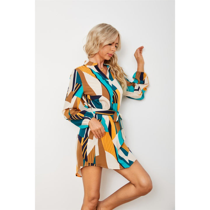 Dame geometrisk trykt Button-Up kjole Stilla