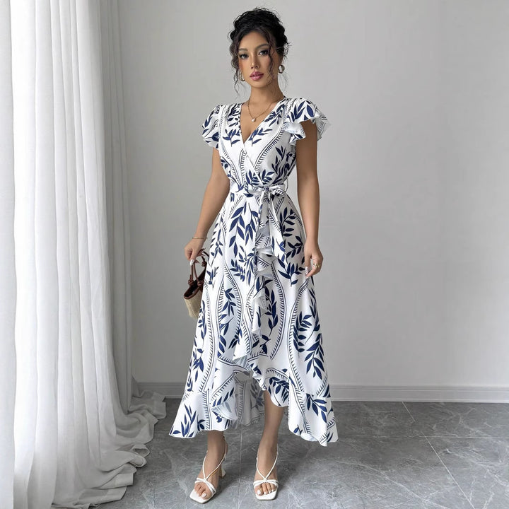 Dame ombukskjole med legende ruffles og blomstret print Stilla