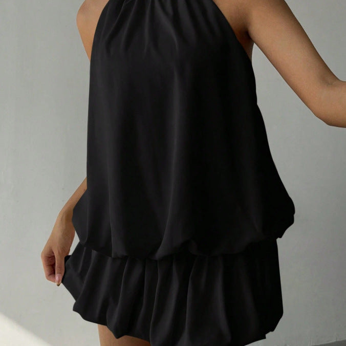 Dame sommerligt minikjole med halterneck og asymmetrisk design Skovae