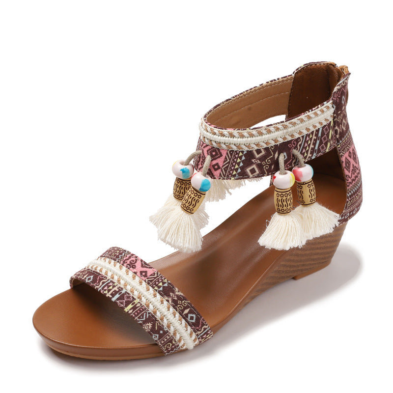 Dame Wedge-sandaler med etnisk kvaster og trendy design Stilla