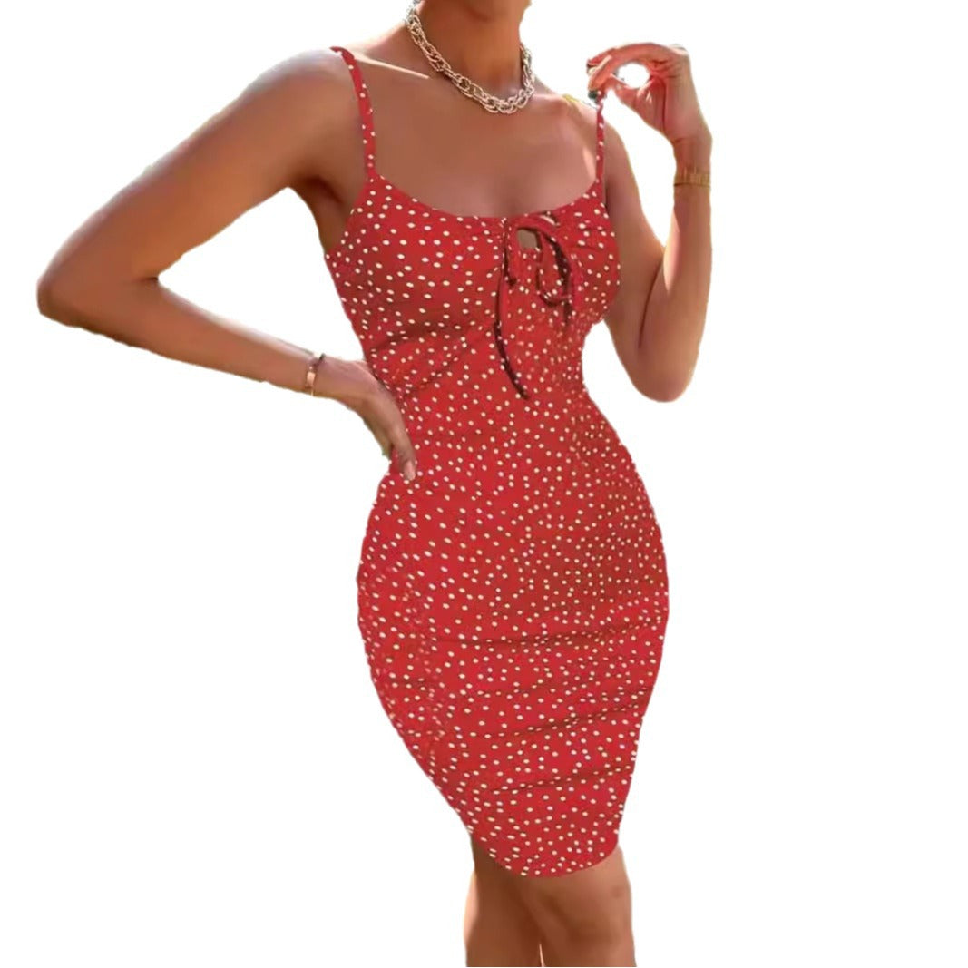 Dame Spaghetti-strop Polka-Dot Bodycon Kjole Stilla