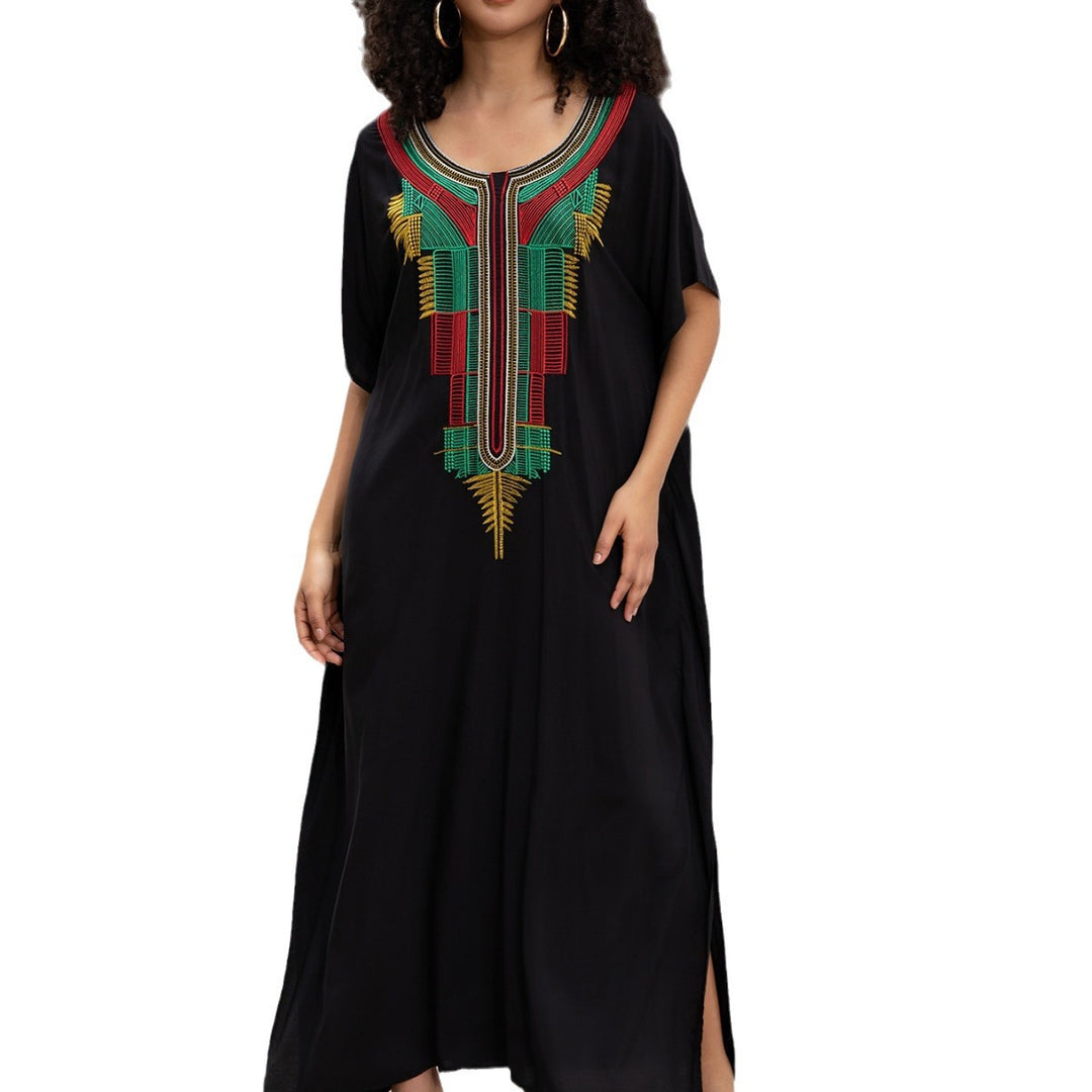 Dame Kaftan Kjole med kunstnerisk etno-mønster og flydende snit Stilla