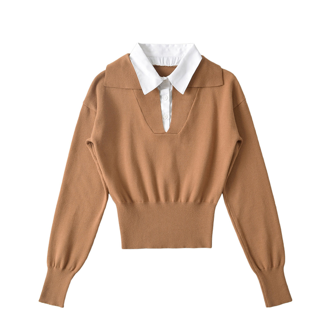 Dame cropped pullover med integreret skjortekrave og moderne design Stilla