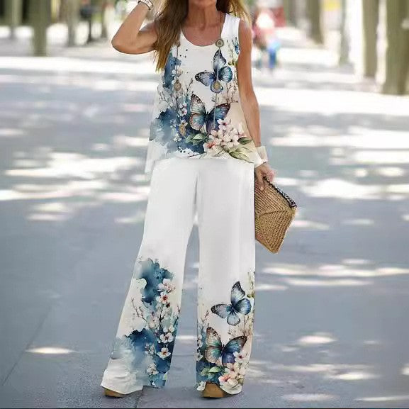 Dame Flydende Sommer Sæt med Blomsterprint og Sommerfugle Stilla