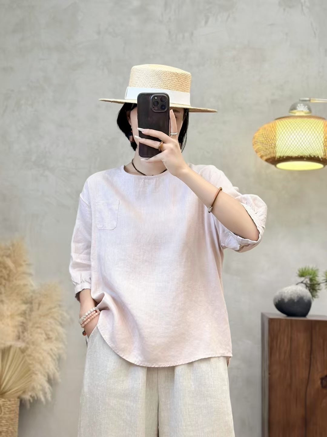 Dame Casual Pullover-T-shirt med lomme detaljer Stilla