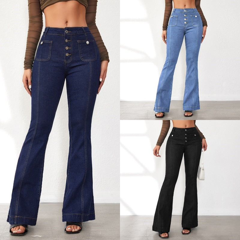 Dame Flared Jeans med høj talje og fashionable knapdetaljer Stilla