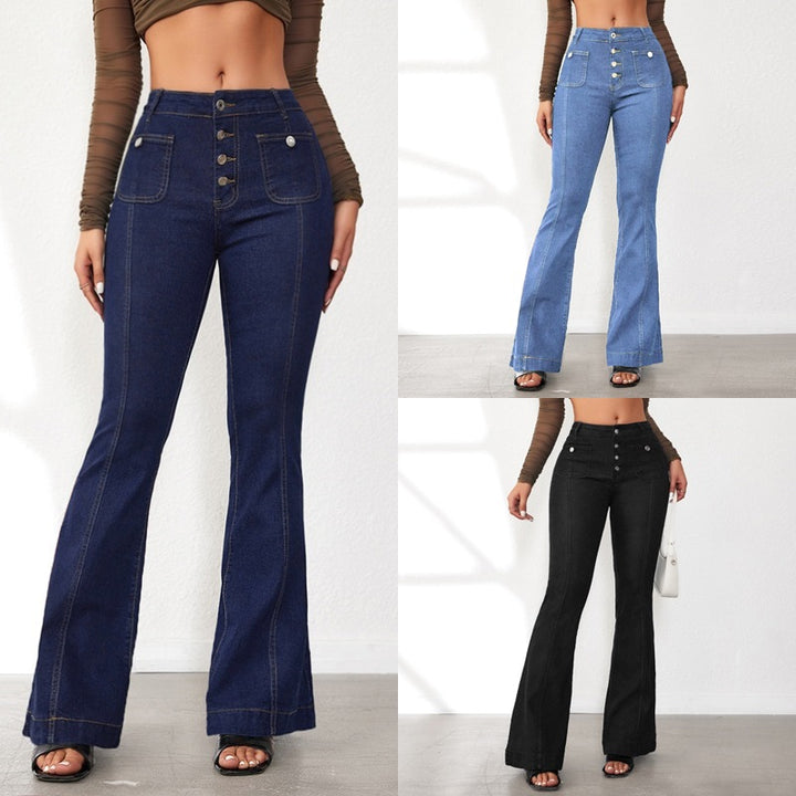Dame Flared Jeans med høj talje og fashionable knapdetaljer Stilla