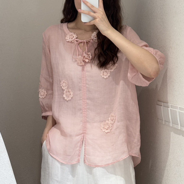 Femme Floral Broderet Bluse Stilla