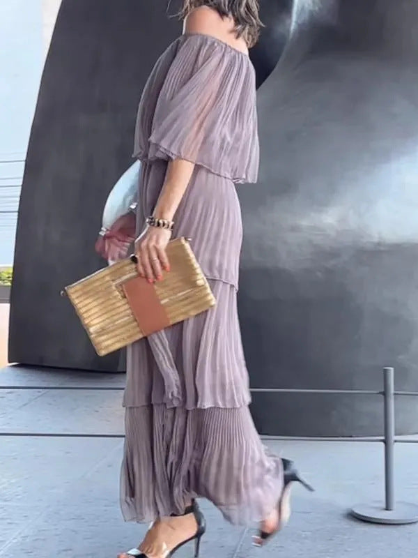 Dame Off-Shoulder Maxikjole med plisserede detaljer Stilla