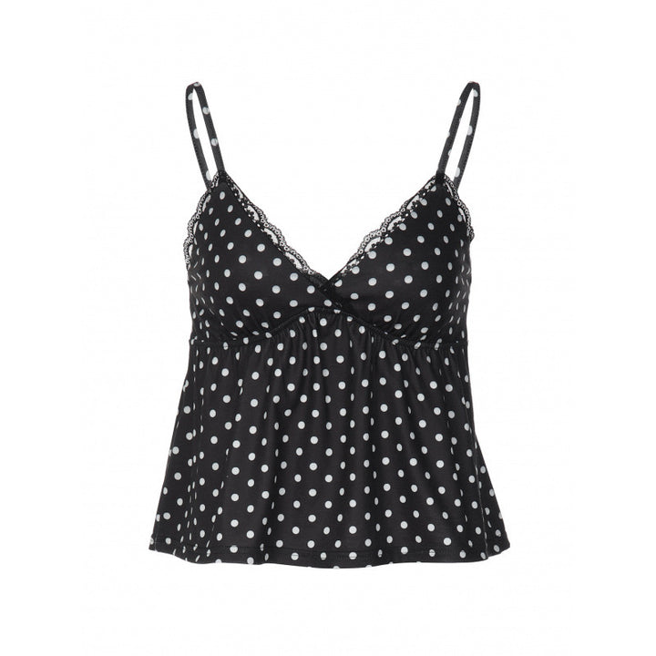 Dame Charmerende Spaghetti-top med Polka Dots og Flæsedetaljer Skovae