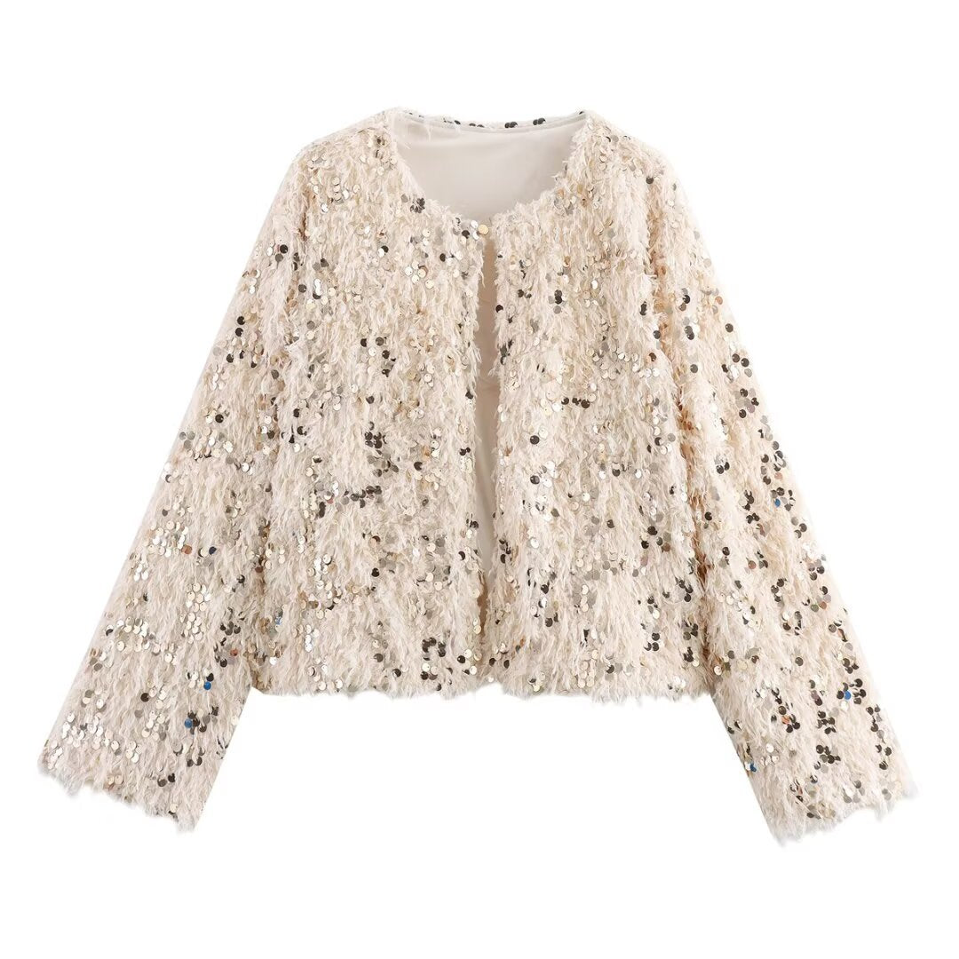 Femme Shimmery Fuzzy Crop Jakke Stilla