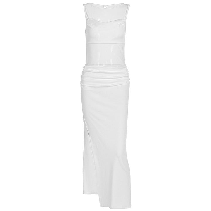 Dame Elegant Wrap Kjole med gennemsigtige indsatser og sidelæg Skovae