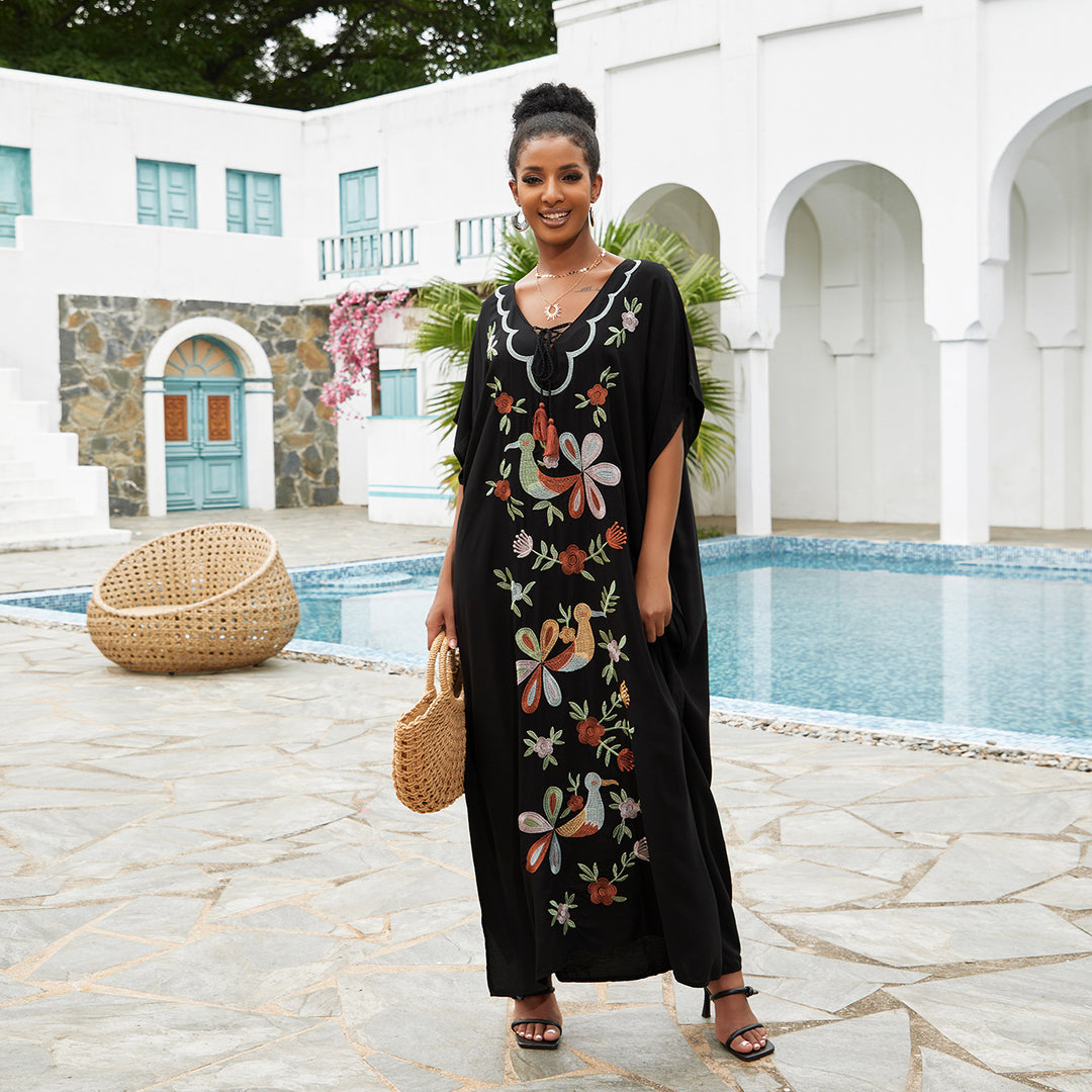 Dame Kaftan med blomstret broderi og elegant snit Stilla