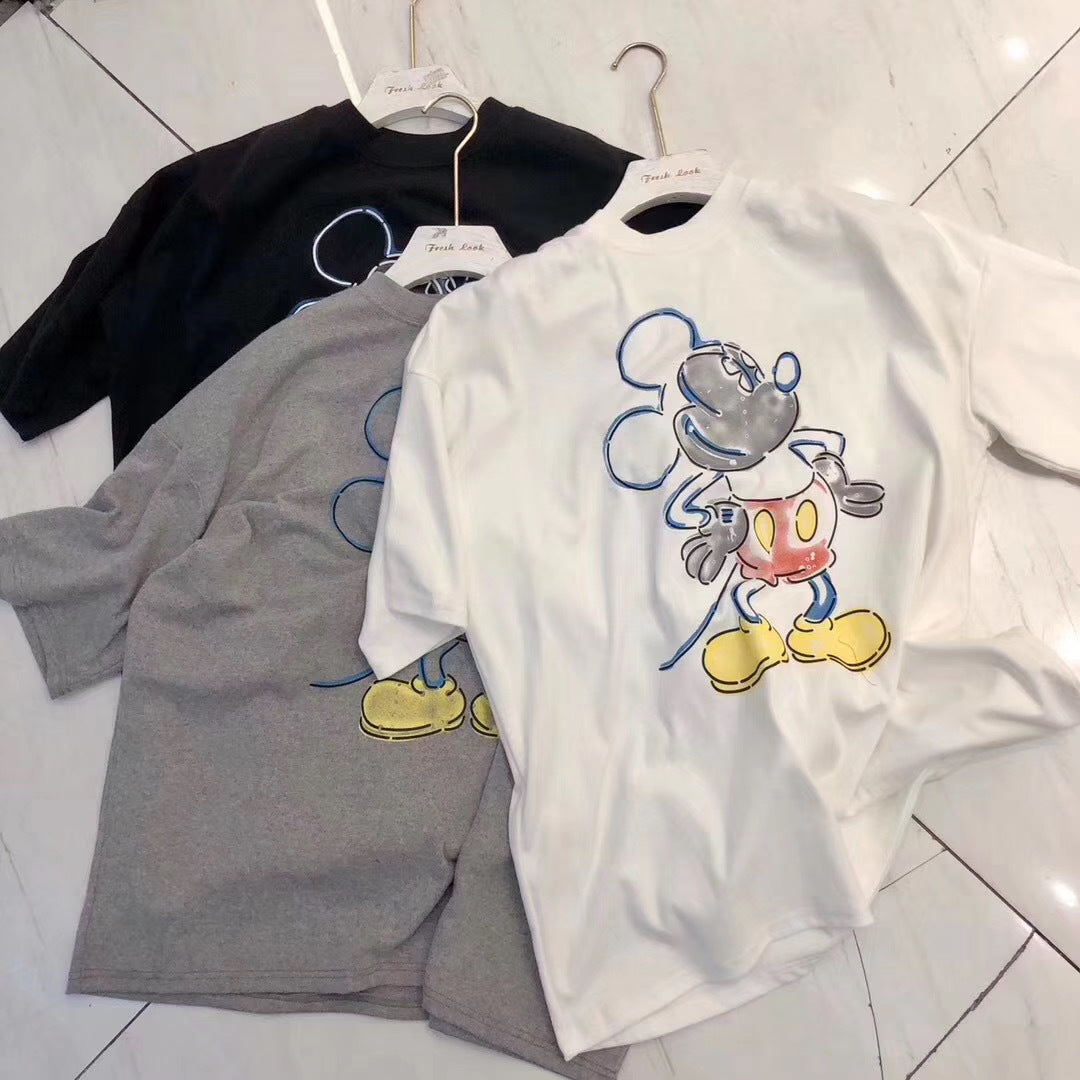 Dame T-shirt med kreativ Mickey Mouse print og afslappet pasform Stilla