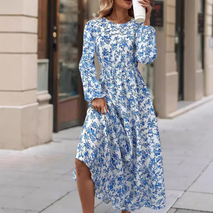 Femme Floral Print Maxi Dress med elegante lange ærmer Stilla