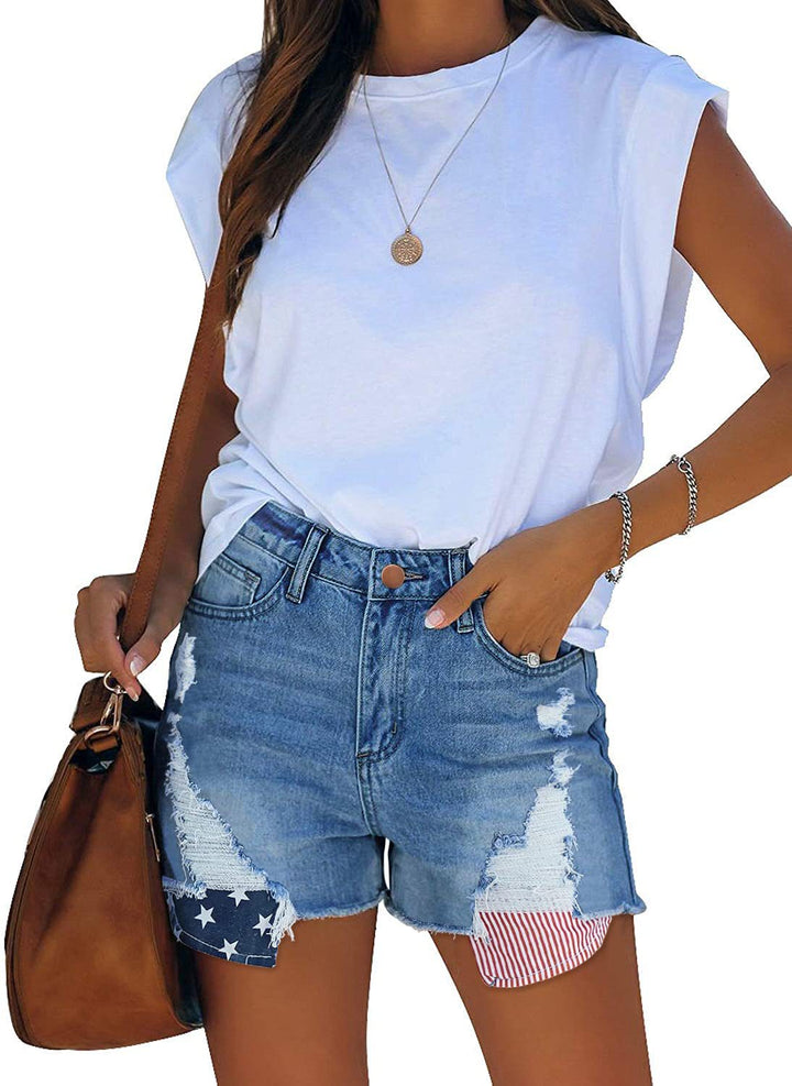 Dame Destroyed Denim-shorts med kreative patch-detaljer Skovae