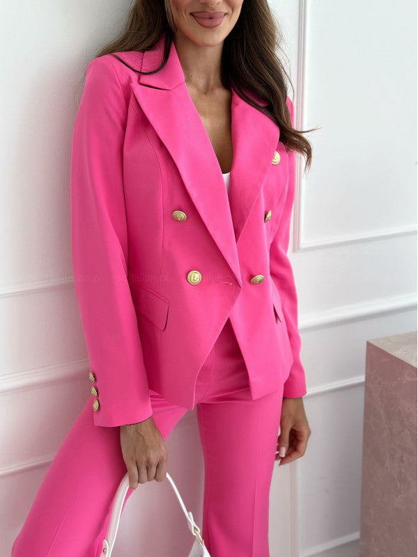 Dame Elegant Blazer med dobbelt knaplukning og gyldne detaljer Stilla