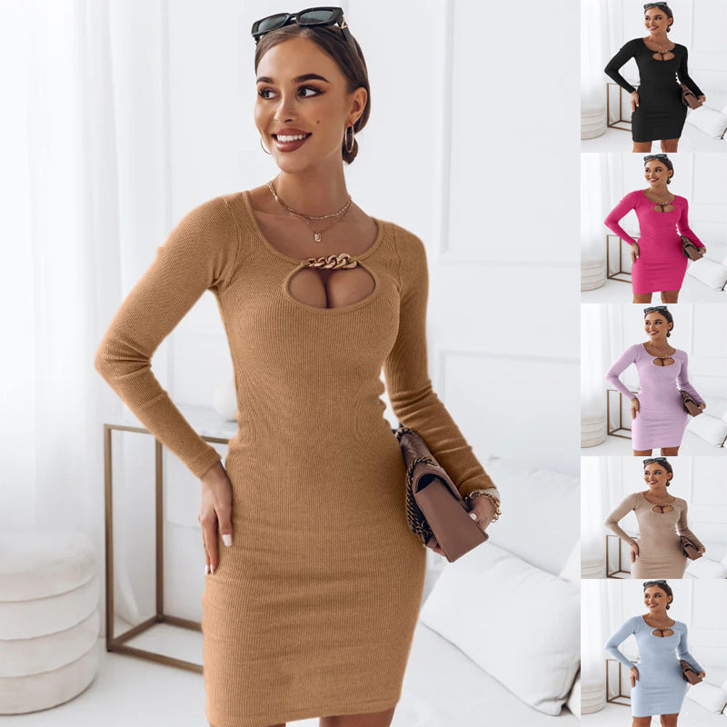 Dame Bodycon Kjole med dyb udskæring og lange ærmer Stilla