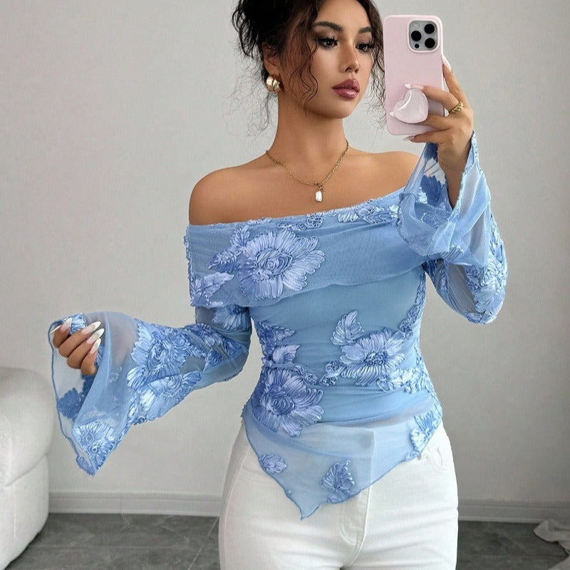 Dame Elegant top med skulderløs design og blomsterprint Skovae