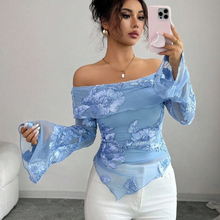 Dame Elegant top med skulderløs design og blomsterprint Skovae