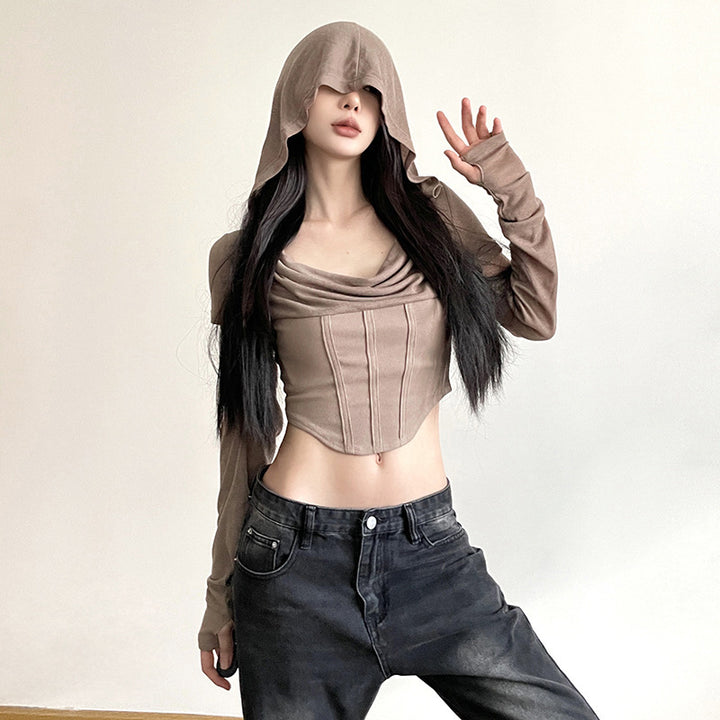 Dame Cropped Hoodie med innovativt ærmedesign Stilla