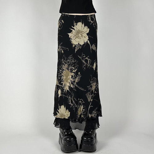 Dame Elegant Maxiskørt med blomsterprint og transparent baggrund Skovae