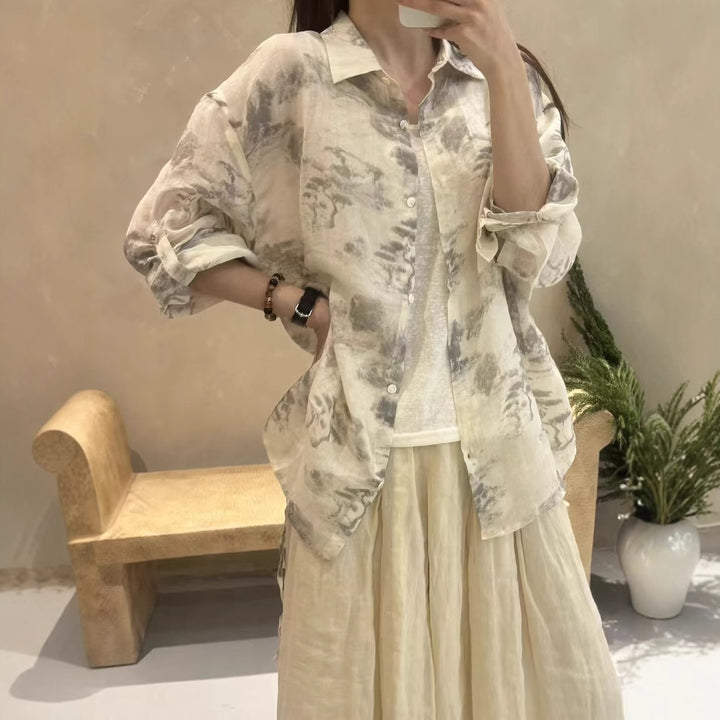 Femme Floral Print Oversized Knaplukning Skjorte Stilla