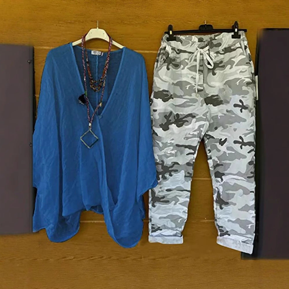 Dame afslappet Overcut Tunika og cargobukser i camouflage-stil Stilla