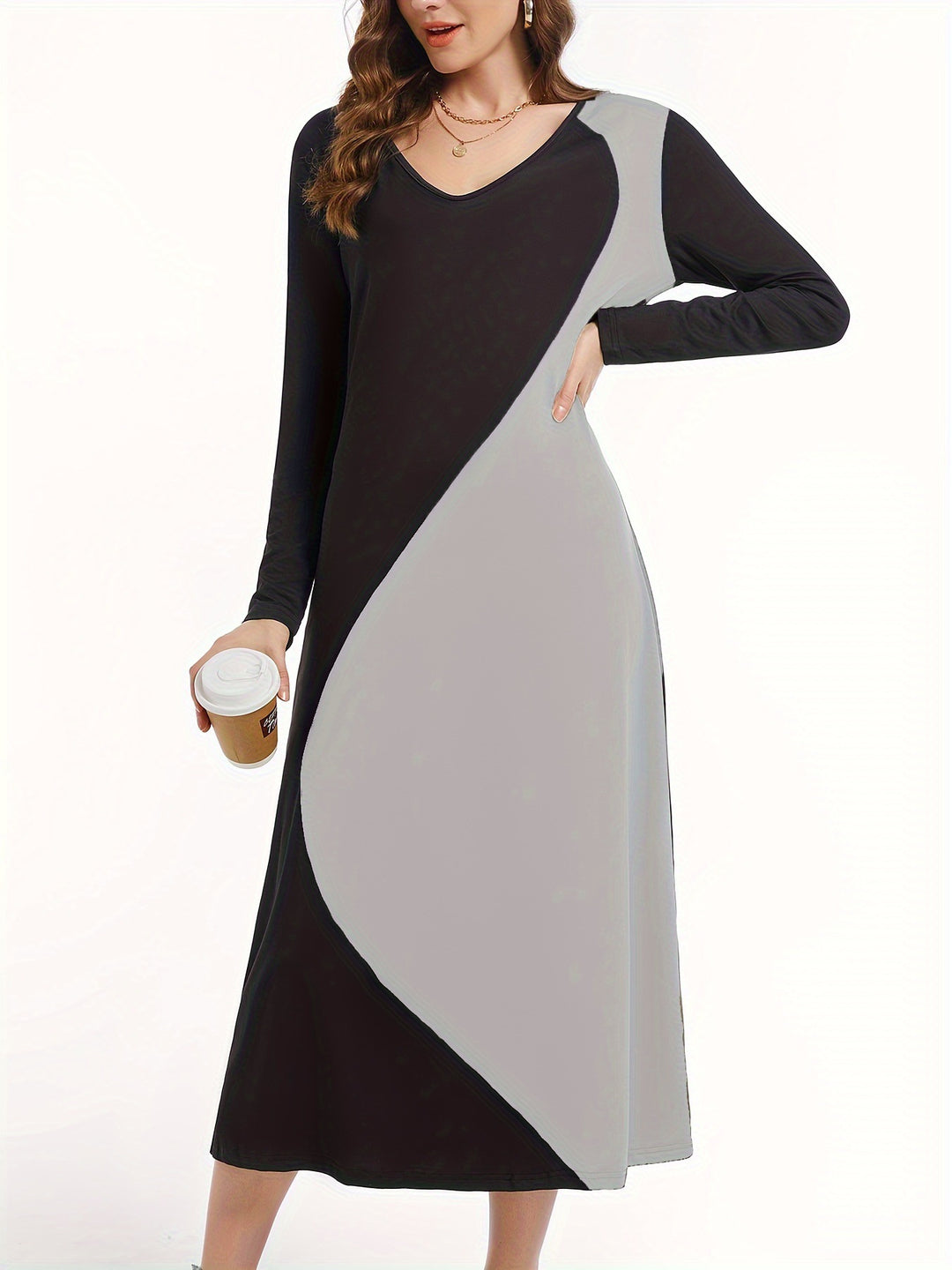 Dame Maxikjole med moderne geometrisk design Stilla