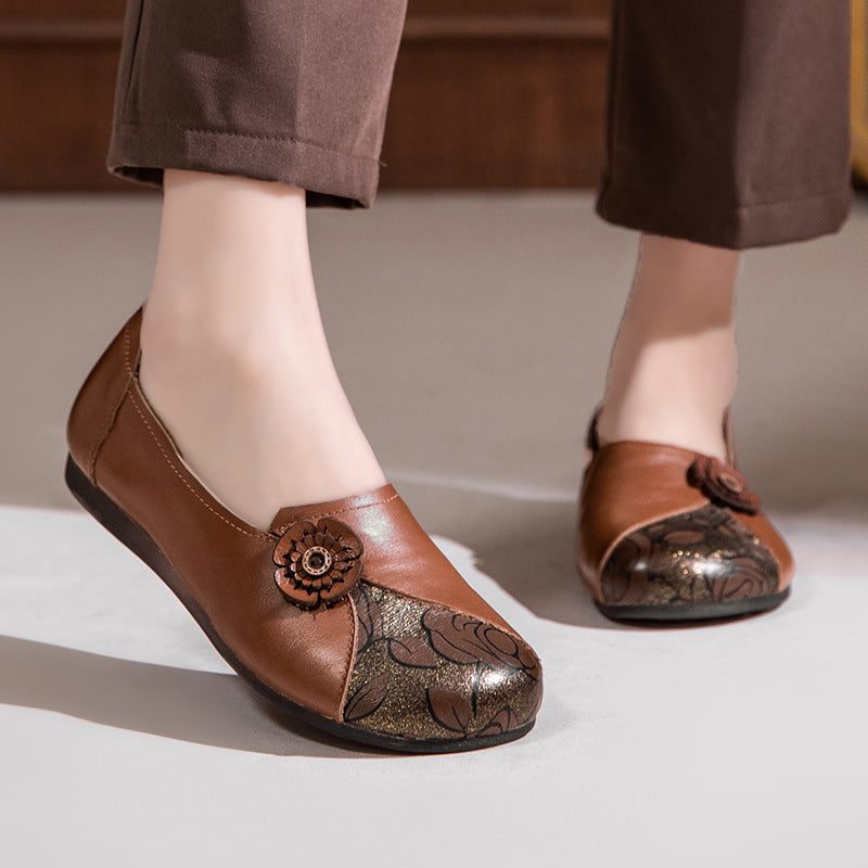 Femme Elegante Læder Ballerina Flats med Floral Accent Stilla