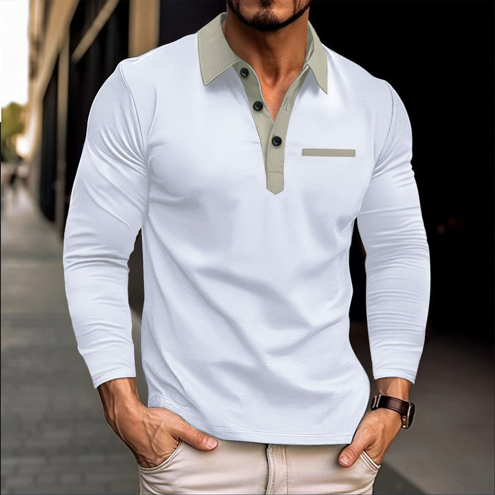 Herre Langærmet Poloshirt med moderne krave og praktisk brystlomme Stilla