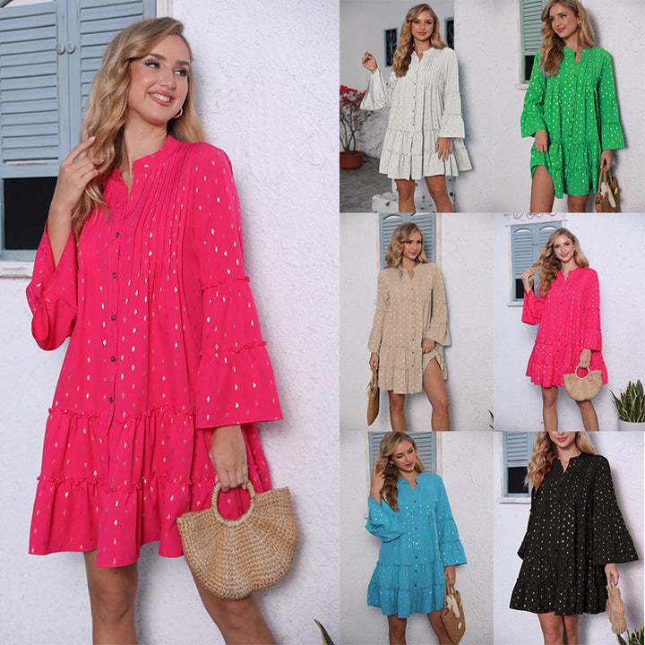 Dame Button-Up Lag Mini Kjole Stilla