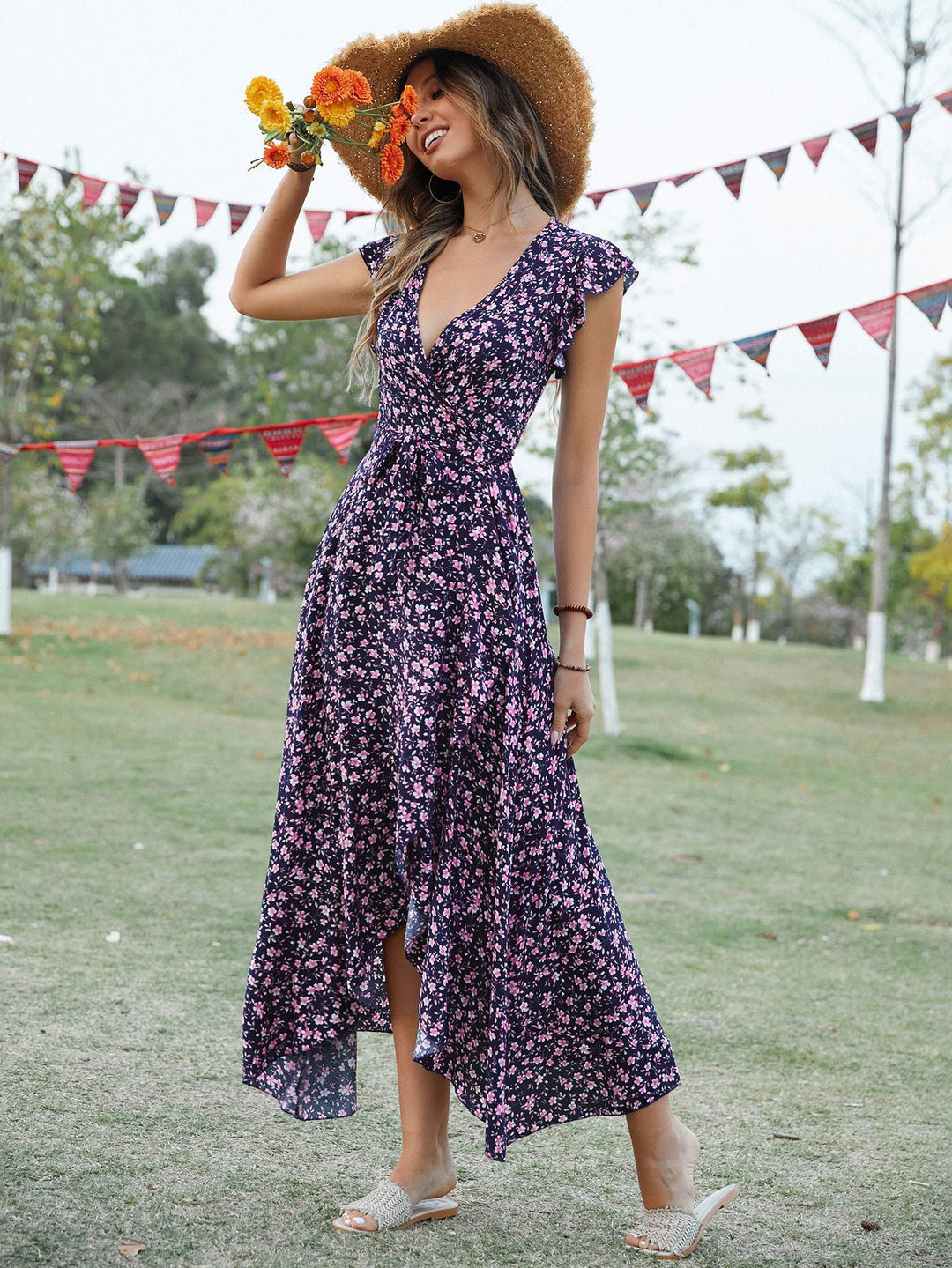 Femme Floral Print Maxi Wrap Kjole Stilla