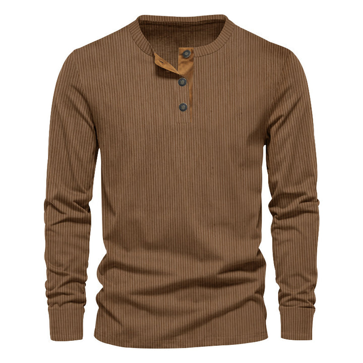 Herrer nano ribbet Thermo-Henley lavet af bomuldsblanding med tre-knap lukning og elastiske manchetter Skovae